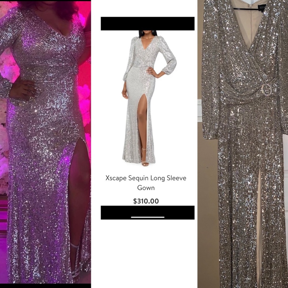 XSCAPE Sequin Long Sleeve Gown (only worn once)